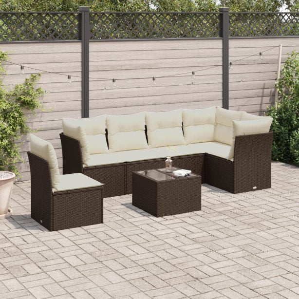 6-tlg. Garten-Sofagarnitur mit Kissen Schwarz Poly Rattan