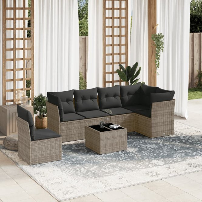 6-tlg. Garten-Sofagarnitur mit Kissen Schwarz Poly Rattan