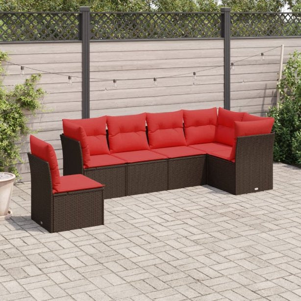 6-teiliges Gartensofa-Set mit Kissen, grau, Polyrattan