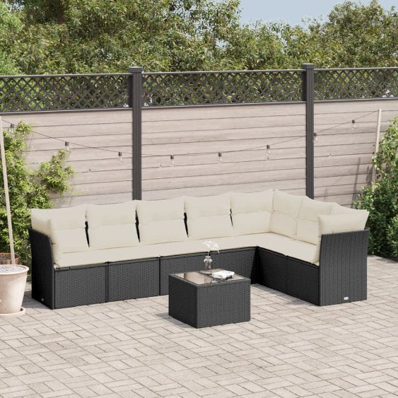 7-tlg. Garten-Sofagarnitur mit Kissen Schwarz Poly Rattan