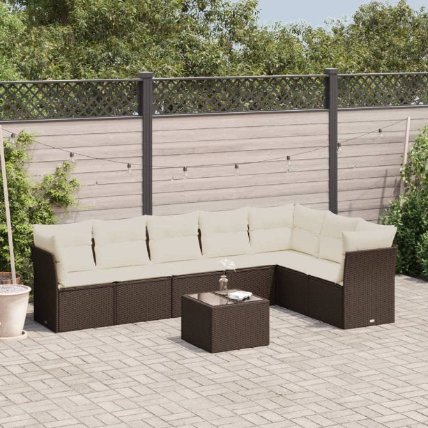 7-tlg. Garten-Sofagarnitur mit Kissen Schwarz Poly Rattan