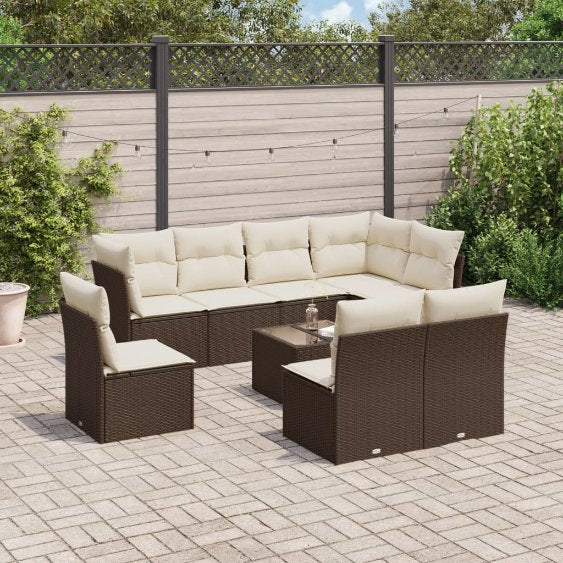 8-tlg. Garten-Sofagarnitur mit Kissen Schwarz Poly Rattan
