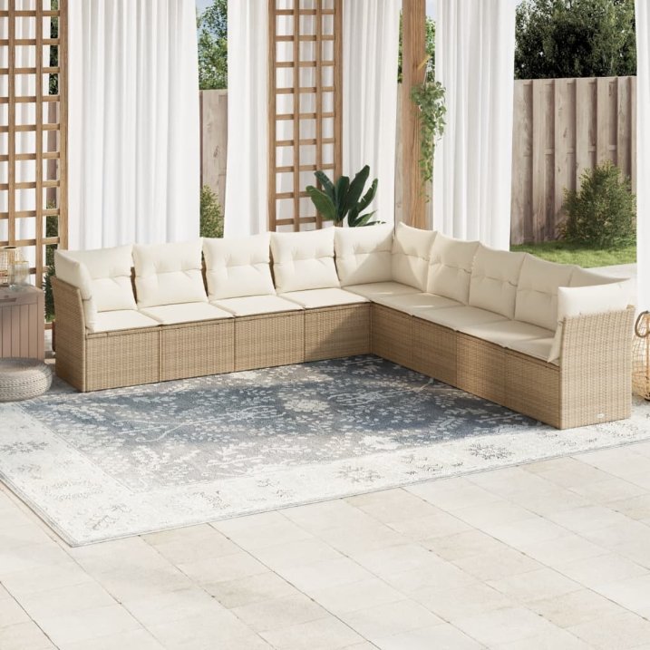 9-tlg. Garten-Sofagarnitur mit Kissen Schwarz Poly Rattan