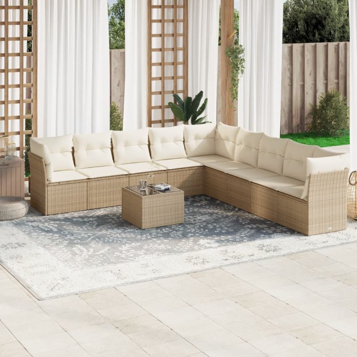 9-tlg. Garten-Sofagarnitur mit Kissen Schwarz Poly Rattan
