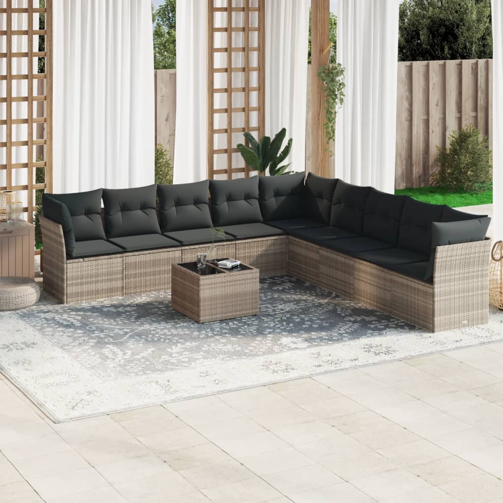 9-tlg. Garten-Sofagarnitur mit Kissen Schwarz Poly Rattan