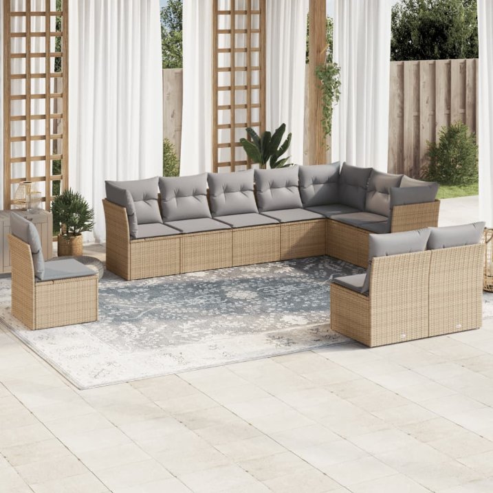 vidaXL 10-tlg. Garten-Sofagarnitur mit Kissen Schwarz Poly Rattan