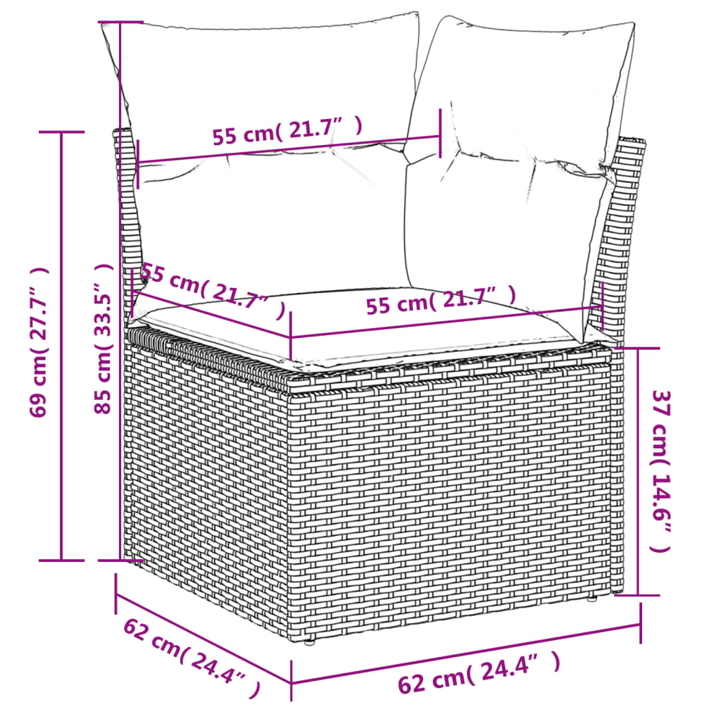 9-teiliges Gartensofa-Set mit Kissen, schwarzes Polyrattan