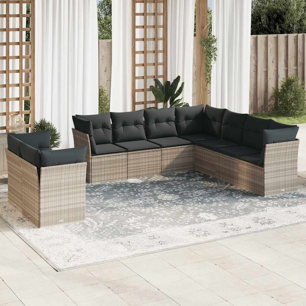 9-tlg. Garten-Sofagarnitur mit Kissen Schwarz Poly Rattan