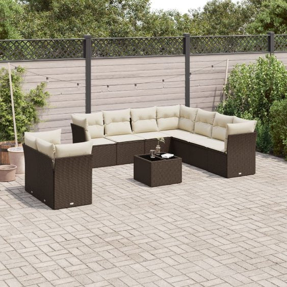 9-tlg. Garten-Sofagarnitur mit Kissen Schwarz Poly Rattan