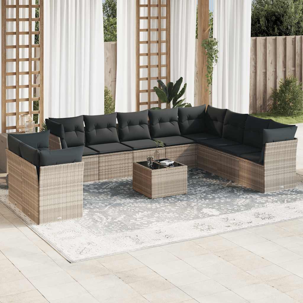 vidaXL 10-tlg. Garten-Sofagarnitur mit Kissen Schwarz Poly Rattan