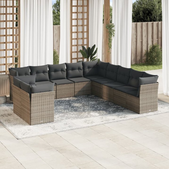 vidaXL 11-tlg. Garten-Sofagarnitur mit Kissen Schwarz Poly Rattan