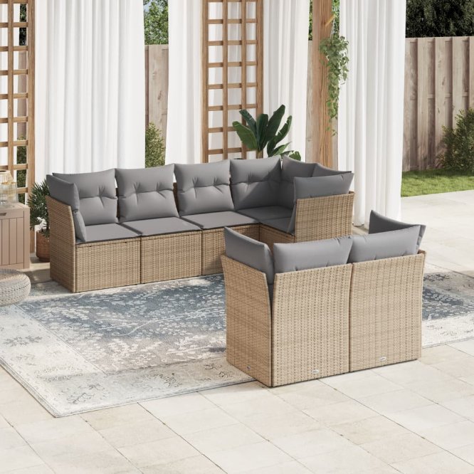 7-tlg. Garten-Sofagarnitur mit Kissen Schwarz Poly Rattan