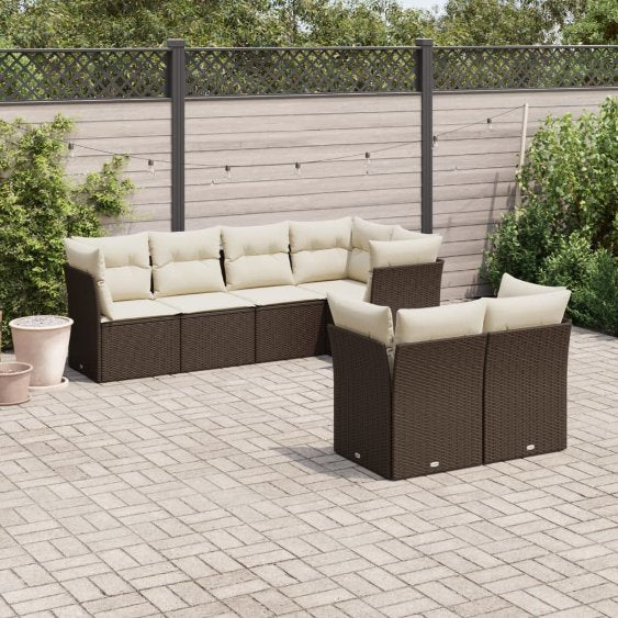 7-tlg. Garten-Sofagarnitur mit Kissen Schwarz Poly Rattan