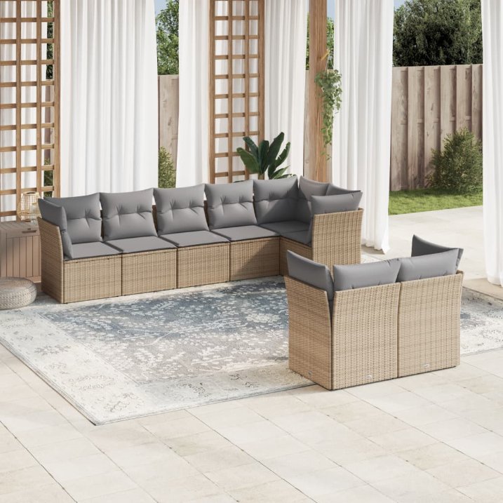 8-tlg. Garten-Sofagarnitur mit Kissen Schwarz Poly Rattan