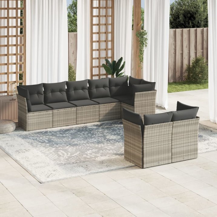 8-tlg. Garten-Sofagarnitur mit Kissen Schwarz Poly Rattan