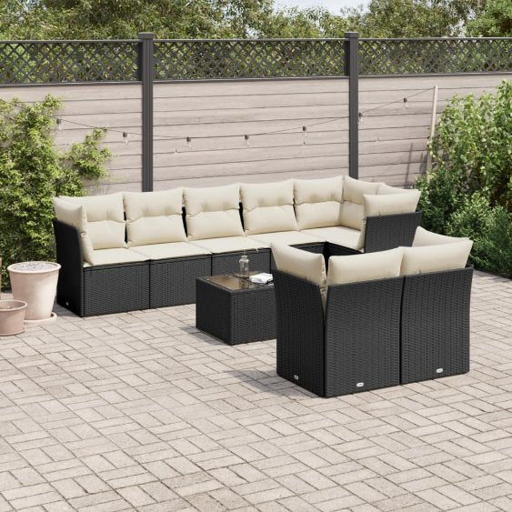 8-tlg. Garten-Sofagarnitur mit Kissen Schwarz Poly Rattan