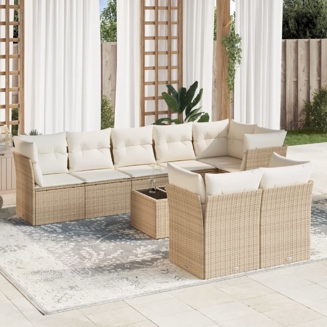 8-tlg. Garten-Sofagarnitur mit Kissen Schwarz Poly Rattan