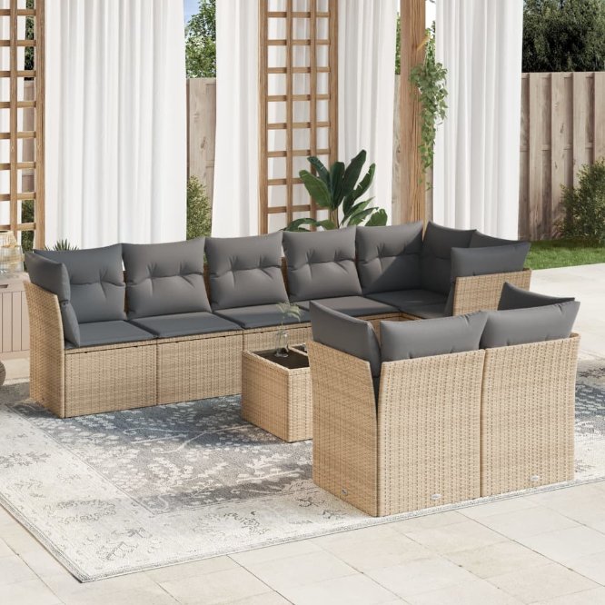 8-tlg. Garten-Sofagarnitur mit Kissen Schwarz Poly Rattan