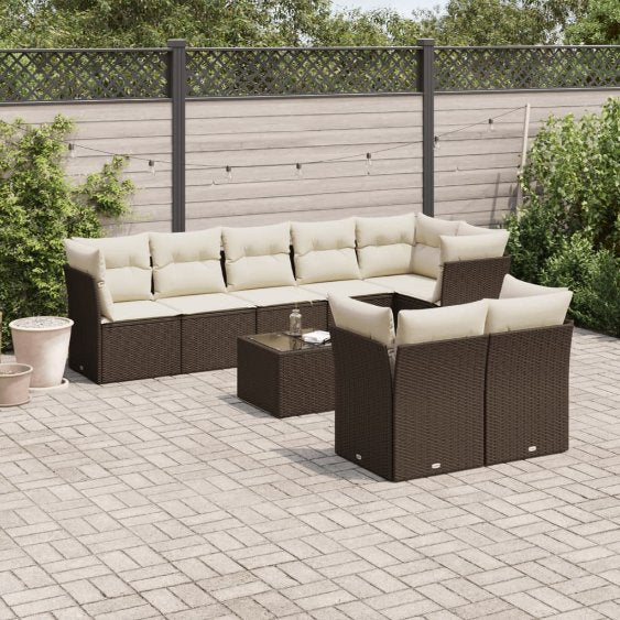8-tlg. Garten-Sofagarnitur mit Kissen Schwarz Poly Rattan