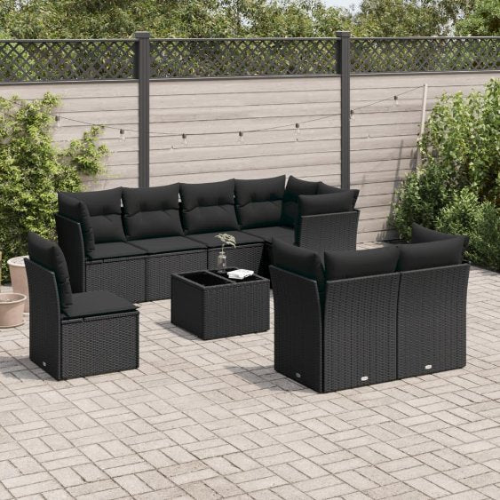 8-tlg. Garten-Sofagarnitur mit Kissen Schwarz Poly Rattan
