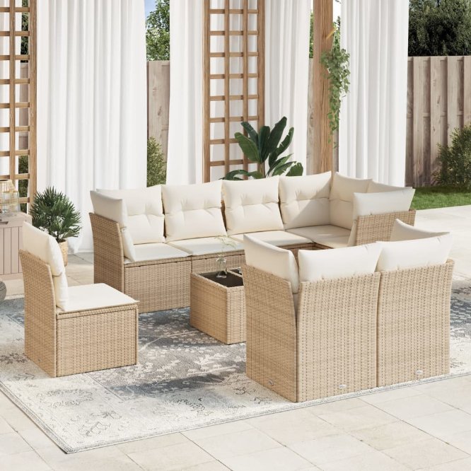 8-tlg. Garten-Sofagarnitur mit Kissen Schwarz Poly Rattan