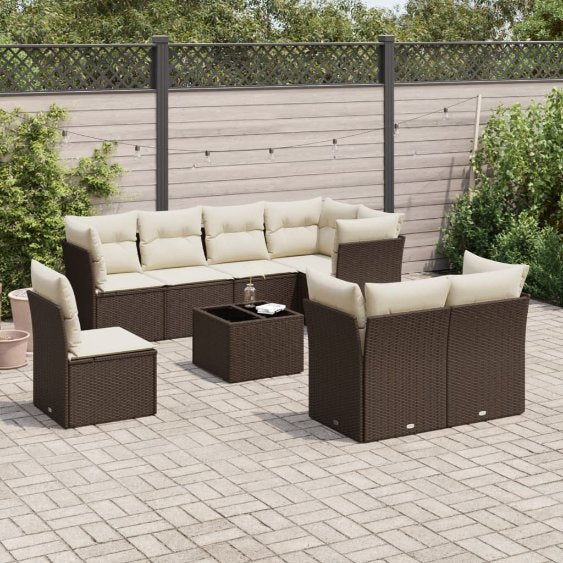 8-tlg. Garten-Sofagarnitur mit Kissen Schwarz Poly Rattan