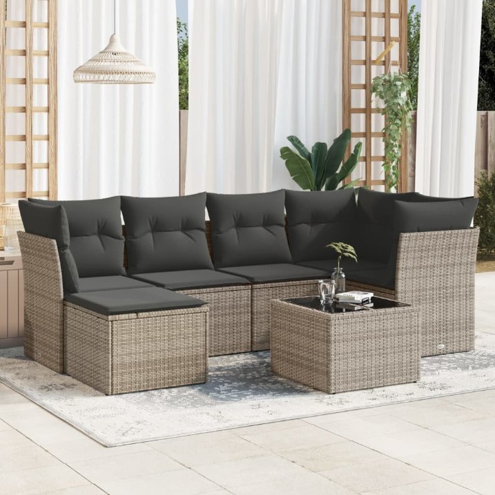 6-tlg. Garten-Sofagarnitur mit Kissen Schwarz Poly Rattan