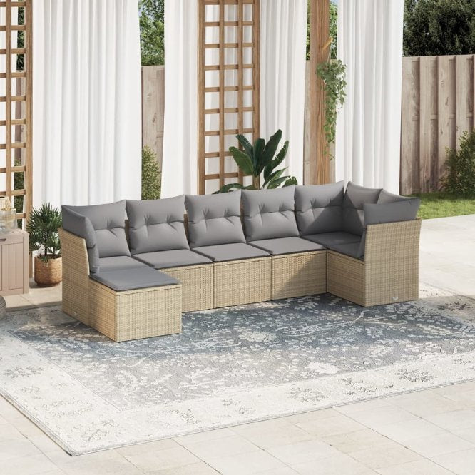 7-tlg. Garten-Sofagarnitur mit Kissen Schwarz Poly Rattan