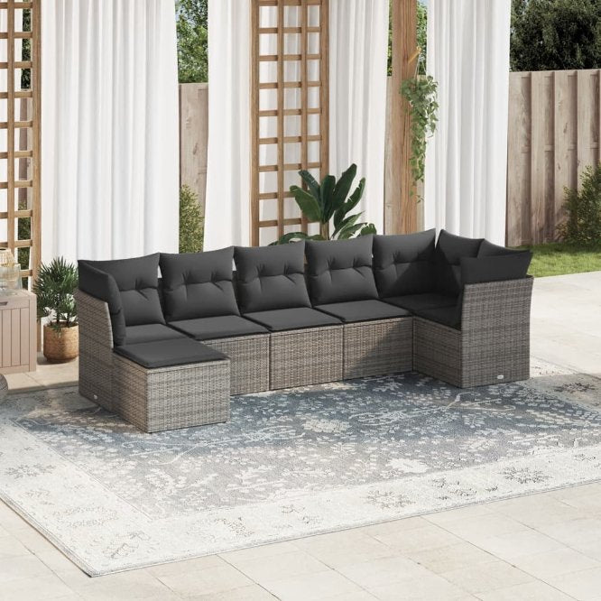 7-tlg. Garten-Sofagarnitur mit Kissen Schwarz Poly Rattan