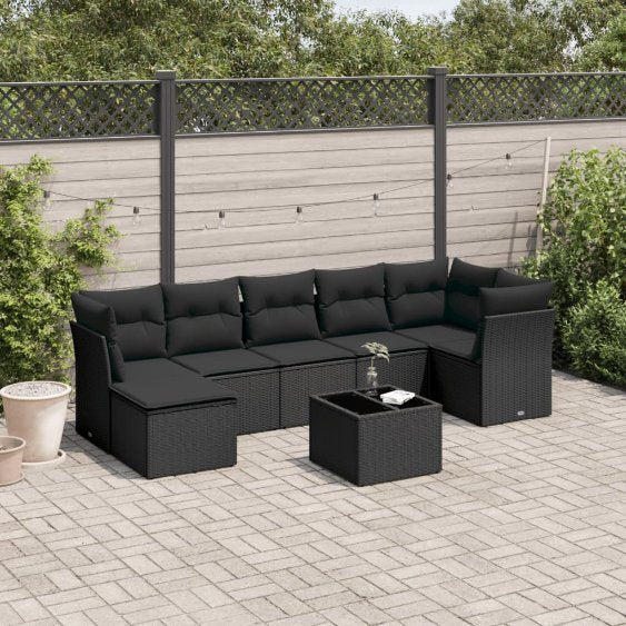 7-tlg. Garten-Sofagarnitur mit Kissen Schwarz Poly Rattan