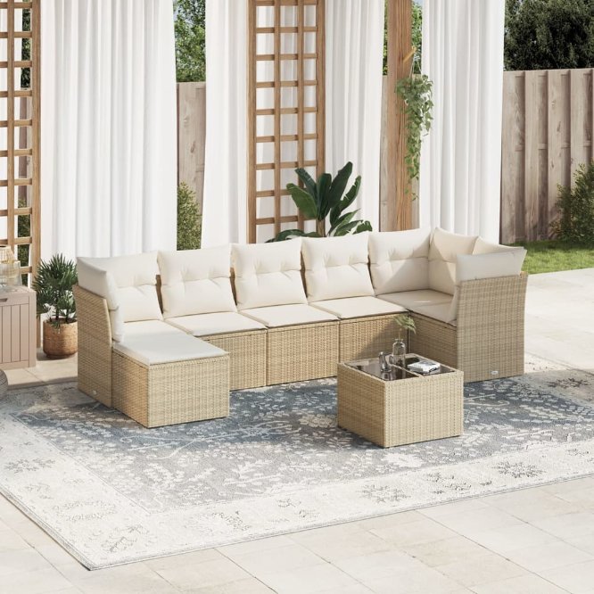 7-tlg. Garten-Sofagarnitur mit Kissen Schwarz Poly Rattan