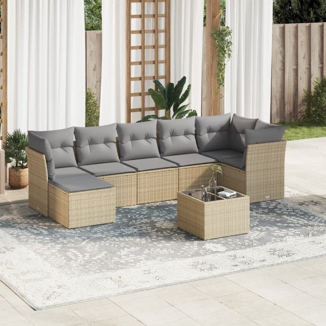 7-tlg. Garten-Sofagarnitur mit Kissen Schwarz Poly Rattan