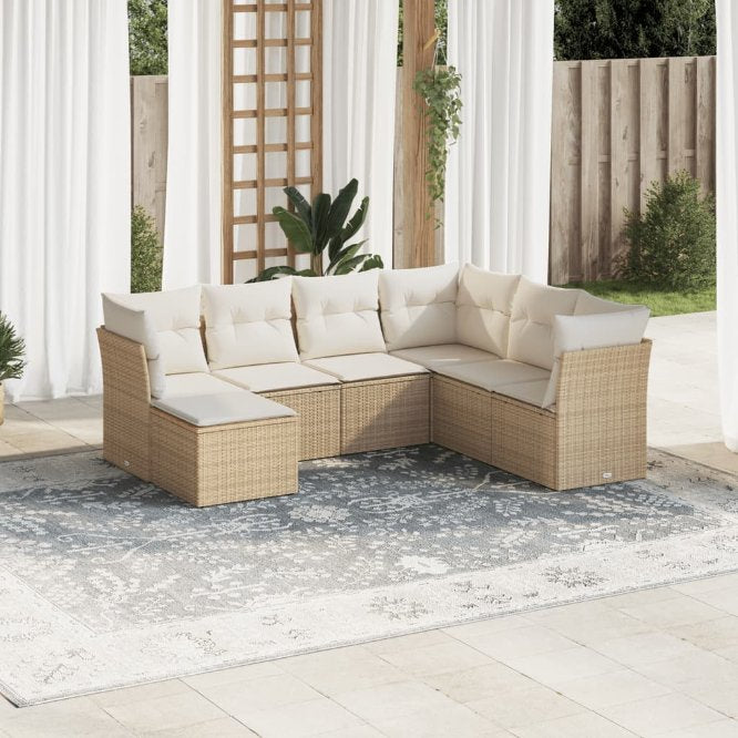 7-tlg. Garten-Sofagarnitur mit Kissen Schwarz Poly Rattan
