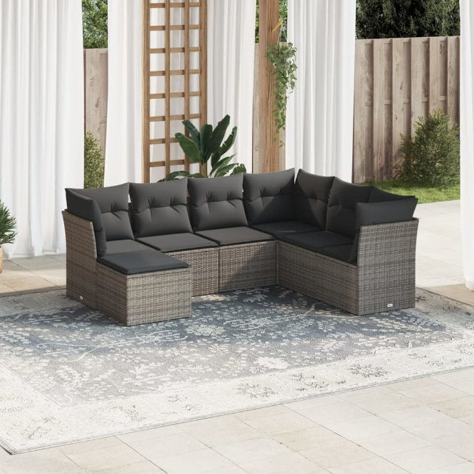 7-tlg. Garten-Sofagarnitur mit Kissen Schwarz Poly Rattan