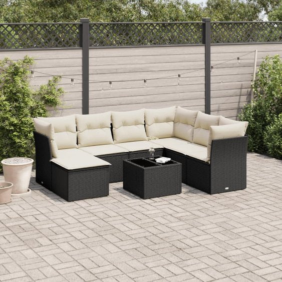 7-tlg. Garten-Sofagarnitur mit Kissen Schwarz Poly Rattan