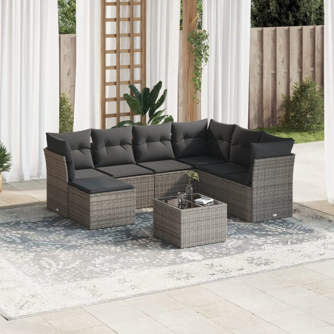 7-tlg. Garten-Sofagarnitur mit Kissen Schwarz Poly Rattan