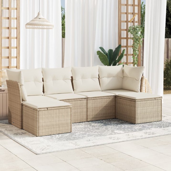 6-tlg. Garten-Sofagarnitur mit Kissen Schwarz Poly Rattan
