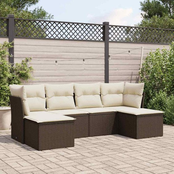 6-tlg. Garten-Sofagarnitur mit Kissen Schwarz Poly Rattan