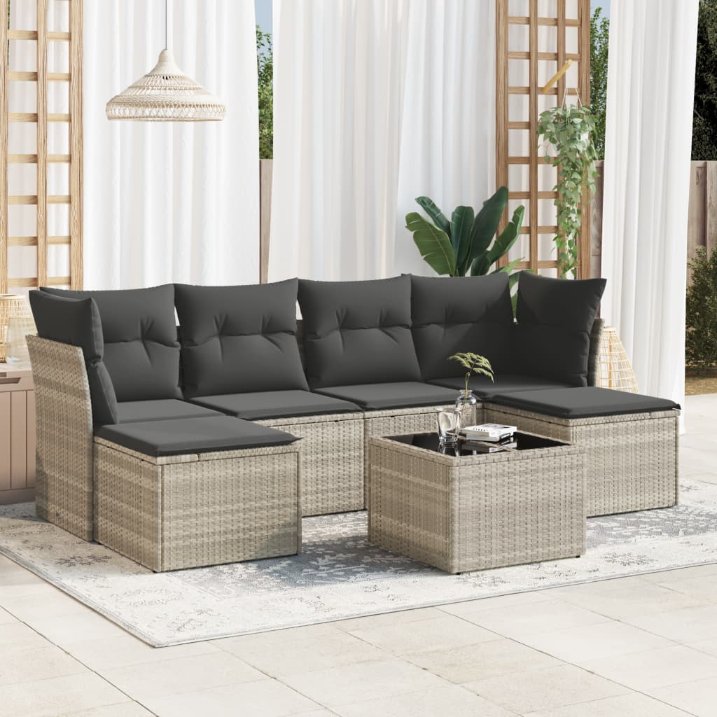 6-tlg. Garten-Sofagarnitur mit Kissen Schwarz Poly Rattan