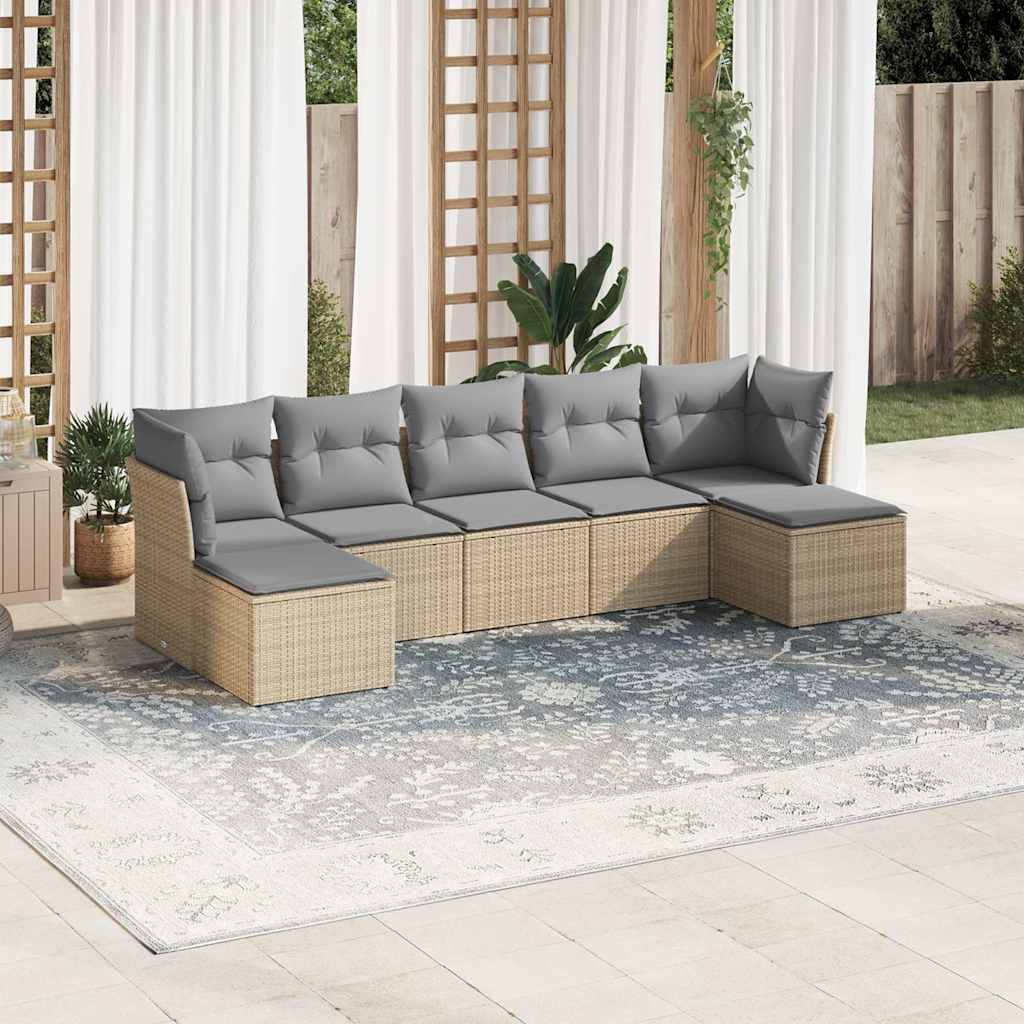 7-tlg. Garten-Sofagarnitur mit Kissen Schwarz Poly Rattan
