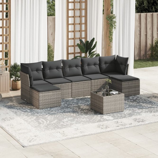 7-tlg. Garten-Sofagarnitur mit Kissen Schwarz Poly Rattan