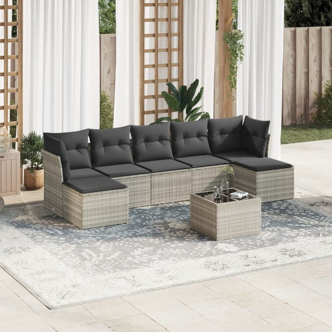7-tlg. Garten-Sofagarnitur mit Kissen Schwarz Poly Rattan
