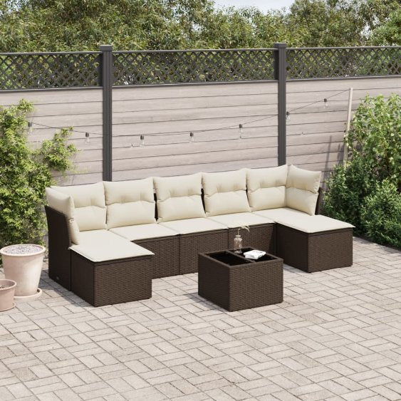 7-tlg. Garten-Sofagarnitur mit Kissen Schwarz Poly Rattan