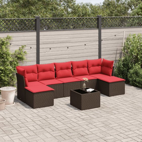7-teiliges Gartensofa-Set mit Kissen, schwarzes Polyrattan