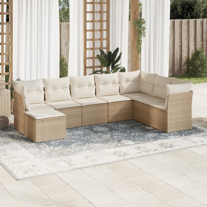 8-tlg. Garten-Sofagarnitur mit Kissen Schwarz Poly Rattan