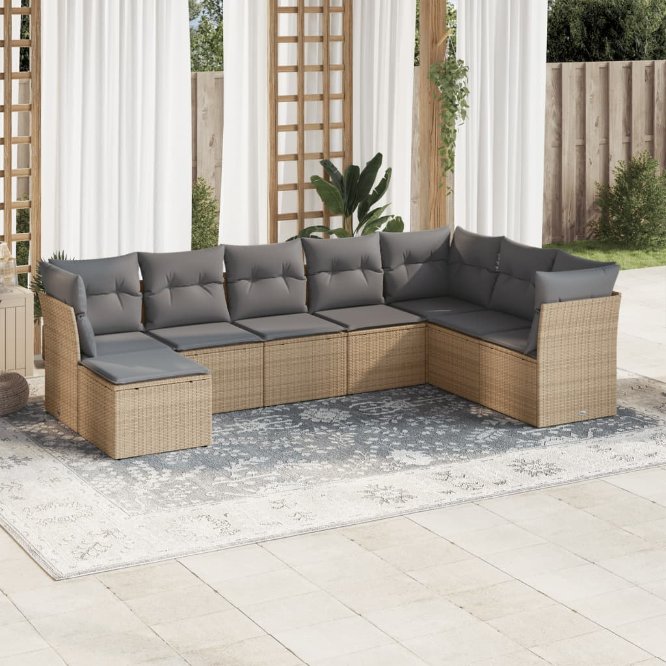 8-tlg. Garten-Sofagarnitur mit Kissen Schwarz Poly Rattan