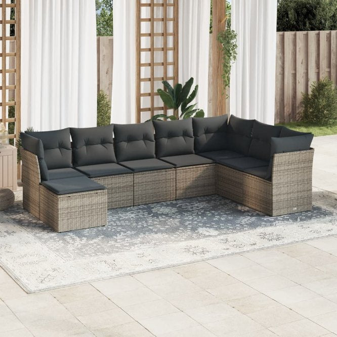 8-tlg. Garten-Sofagarnitur mit Kissen Schwarz Poly Rattan