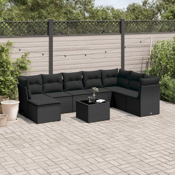8-tlg. Garten-Sofagarnitur mit Kissen Schwarz Poly Rattan