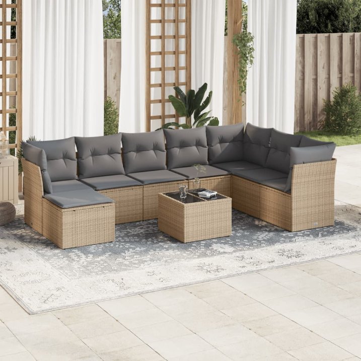 8-tlg. Garten-Sofagarnitur mit Kissen Schwarz Poly Rattan