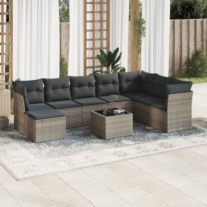8-tlg. Garten-Sofagarnitur mit Kissen Schwarz Poly Rattan